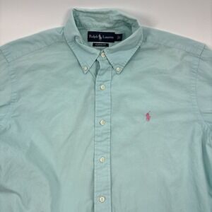 Ralph Lauren Mens Classic Fit Button Down Shirt Turquoise Cotton Large Pink Pony